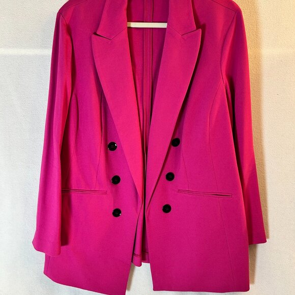 BAR III Fuschsia Women’s Blazer 2X – Bold Pink Jacket with Black Buttons, Chic - Picture 1 of 3
